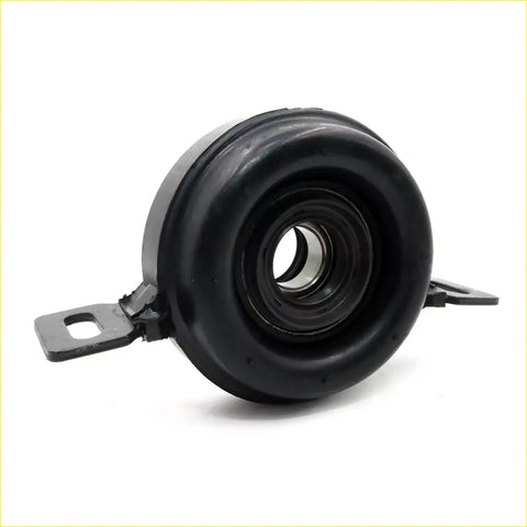 Black rubber drive shaft center support bearing with metal brackets for Mazda b2200 1985-1998 shown from back side