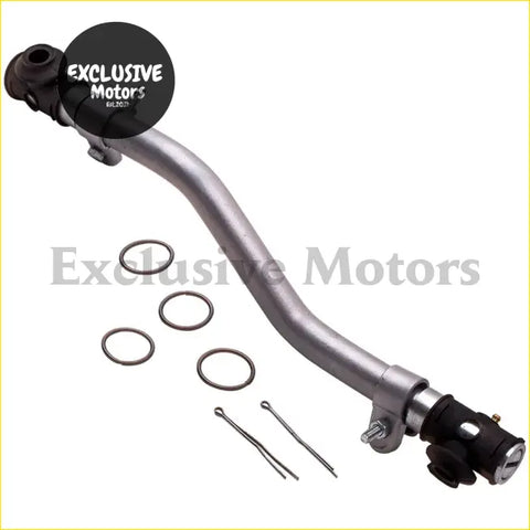Silver metallic gear shift lever with black plastic end caps and mounting hardware for toyota hilux ln106 dropped drag link