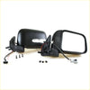 Black plastic electric door mirror with led turn signal and wiring harness for nissan d22 navara np300 shown from back side