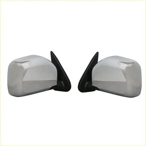 Pair of chrome finished electric door mirror covers with black plastic mounts for toyota hilux 4wd kzn190 back view