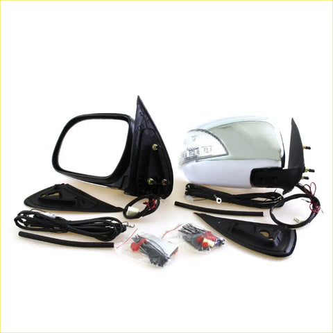 Chrome finished electric folding led side view mirror with black plastic housing and turn signal for toyota hilux 2004-2015