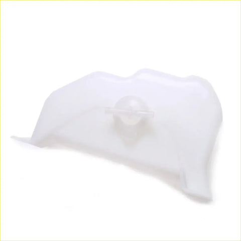 Translucent white plastic engine coolant reservoir with central cap for datsun nissan 720 1980-1989 shown from back side