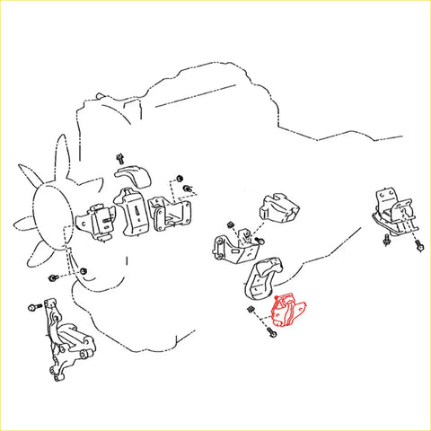 Black and red engine mount assembly diagram for Toyota Hilux Double Cab GUN135 GUN136 2015-2023 engine mounting set
