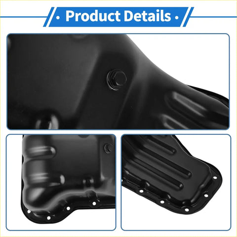 Engine oil pan for toyota hilux 2015 made of black steel with a glossy finish and reinforced ridged design
