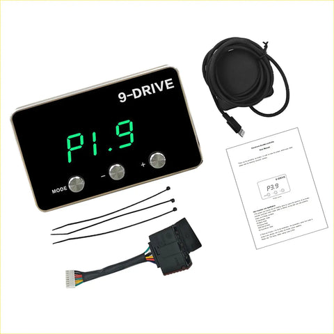 Black 9-drive electronic boost controller with green digital display and silver buttons for ford px ranger 2011-2021