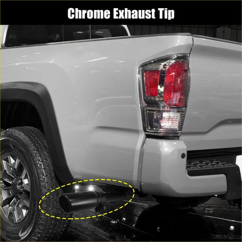 Chrome exhaust tip with sleek cylindrical design and polished finish for toyota tacoma 2005-2022 muffler upgrade
