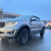 Silver ford ranger px3 2019-2021 with smooth style 4-inch fender flare black wheels and side steps