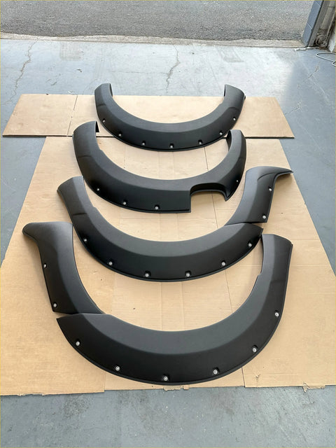 Black matte-finish lychee texture fender flares with silver bolts for ford ranger px1 2012-2015