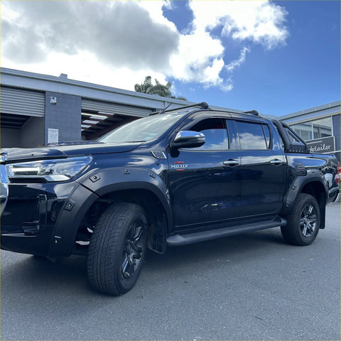 Black toyota hilux 2021-2024 sr sr5 bolt style matte black fender flare with rugged off-road tires