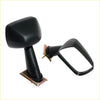 Black plastic fender mirror lh with rectangular housing and curved mounting arms for nissan datsun ute 1971-1994