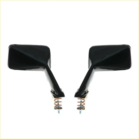 Black rectangular fender motorcycle side mirrors with chrome springs and mounts for Mazda Luce 1500 1800 Mark I II 929 RX-4