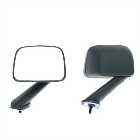 Black plastic fender mirror x2 with rectangular reflective surface and curved housing for mazda rotary luce 1500 1800 mark i ii 929 rx4