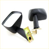 Black plastic fender mirror x2 with mounting brackets and screws for Nissan Datsun B120 B121 122 620 720 utility seen from back side