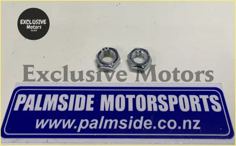 Two chrome hexagonal nuts on a palmside motorsports sign for ford escort new complete 2.4 turns quick steering rack rhd