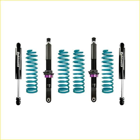 Teal coilover suspension kit with black and purple accents for ford everest ua from mid 2018 dobinsons ims monotube lift kit