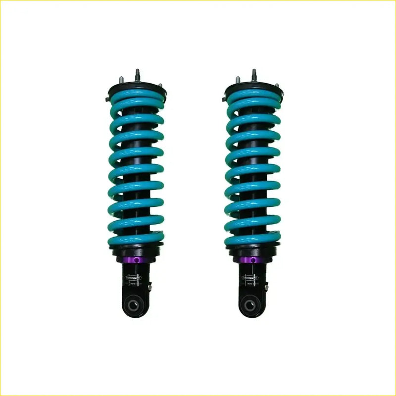 A pair of dobinsons ims monotube shock absorbers for ford ranger px3 with teal coil springs and black metal bodies
