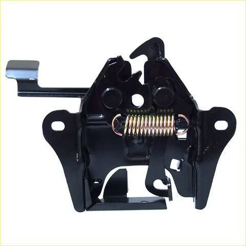 Front bonnet latch lock for mazda b2000 black metal with gold spring and lever showing back side details