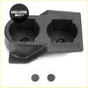 Black plastic front console dual cup holder insert with two circular compartments and matching round caps for nissan gq patrol y60