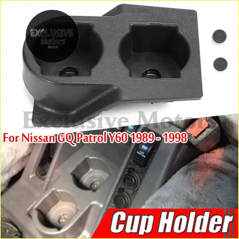 Black plastic front console dual cup holder for Nissan GQ Patrol Y60 1989-1998 shown from the back side