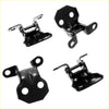 Black metal front door hinge brackets with matte finish and circular holes for toyota hilux 1978-1983