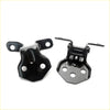 Black metal front door hinge assemblies with matte finish and multiple mounting holes for mazda capella 626 85-87