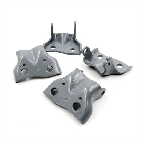 Gray metallic front door hinge brackets with matte finish and multiple attachment holes for nissan navara d21 ute