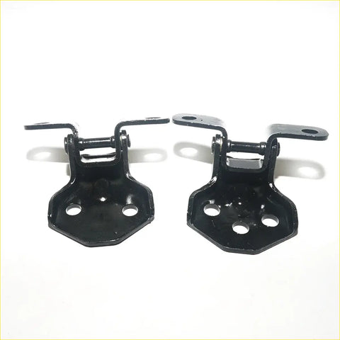 Black metal front door hinge brackets with glossy finish and hexagonal base for mazda familia 323 sedan 1986-1989