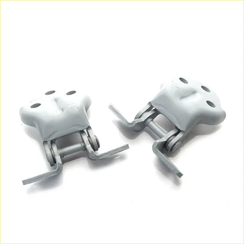 White painted metal front door hinge with four circular holes for upper lower use on mitsubishi montero pajero sport