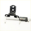Black metal front door hinge with two circular holes and central pivot for Nissan Navara D40 2007-2014