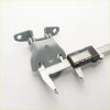 Gray metal front door hinge with matte finish and two mounting brackets for mitsubishi colt 1988-1992