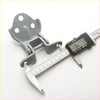 Gray metal front door hinge with three mounting holes and central pivot for mitsubishi colt 1988-1992