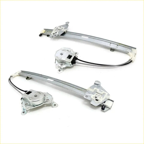 Silver front door window regulator assemblies with motor units and black wiring for Nissan Navara D21 King Cab