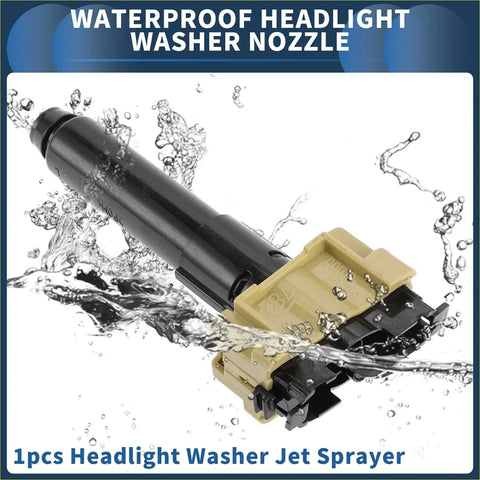 Front driver side headlight washer nozzle for toyota land cruiser in black and beige plastic with jet sprayer design