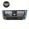 Chrome finished front grill for nissan navara np300 pro-4x with black honeycomb mesh and central emblem