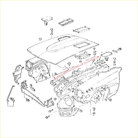 Engine block assembly diagram with exploded view showing components for front inner fender weatherstrip nissan fairlady z s30