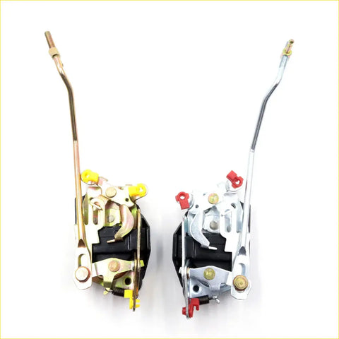 Front left door lock latch x2 for isuzu faster kb21 kb26 kb41 bedford with yellow and red accents metal arms and black plastic parts