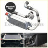 Front mount silver aluminum intercooler with black rubber hoses and turbocharger assembly measuring 510 by 180 by 65mm