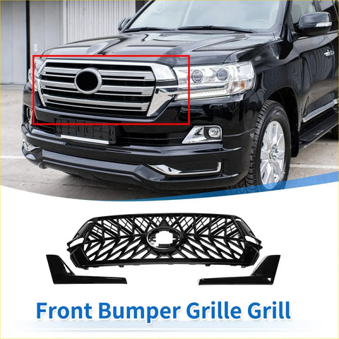 Front upper bumper grille for toyota land cruiser lc200 2016-2020 black with geometric lattice design and circular opening