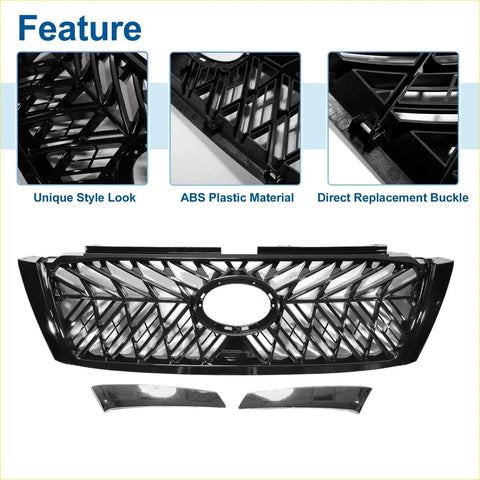 Black abs plastic front upper bumper grille with geometric lattice and oval opening for Toyota Land Cruiser Prado FJ150