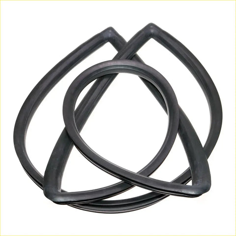 Black rubber gasket seals with smooth flexible texture and teardrop shape for front windshield weatherstrip nissan datsun 720 king cab 1980-1986