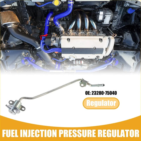 Silver metallic fuel injection pressure regulator with curved tube and threaded fittings for toyota innova hilux 2004-2023