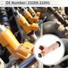 Yellow plastic fuel injector with black and silver metallic parts for Toyota Prius C 1.5 2012-2019 front side view