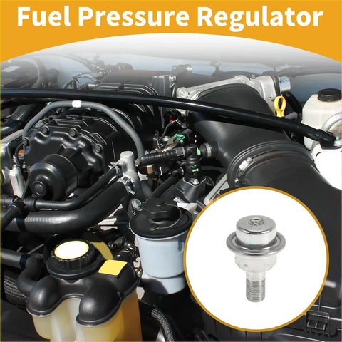 Silver metallic fuel pressure regulator with threaded stem for toyota hilux 1986-1989 close-up in engine bay