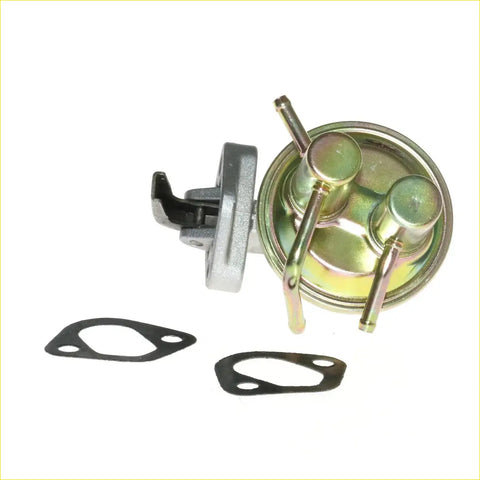 Silver and brass fuel pressure regulator with two cylindrical ports, mounting bracket, and black gaskets for nissan datsun bluebird u13 2wd sedan ga16ds fuel pump