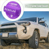 Purple plastic fuel tank cap cover for toyota with regular and safety print perfect for 4wd ute offroad use