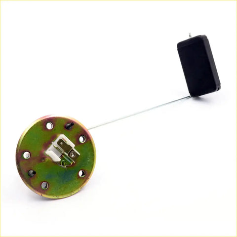 Green painted metal fuel tank gauge sending unit with black float and silver wire for toyota hilux 1978-1983 back side