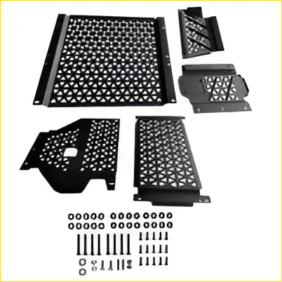 Black perforated metal engine bay cover set part of full protection heavy-duty bash plate kit for byd shark 6 2024+
