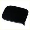 Black plastic gas door fuel lid cover for Toyota Hilux with rounded edges and glossy finish visible from back side