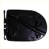 Black plastic gas fuel door cover with molded contours and mounting brackets for nissan navara king cab d40 2005-2014 back side