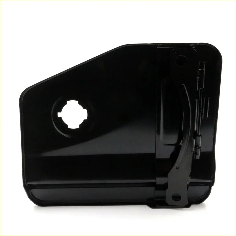 Black plastic gas fuel door cover for Nissan Navara Power Eagle showing back with camera cutout and hinge mechanism